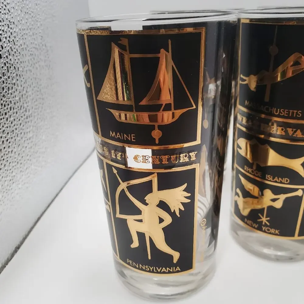 Vintage MCM Helen Conroy Highball Glasses Set of 6 Weathervane Americana‎